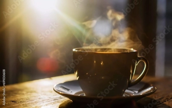 Fototapeta Morning Magic Unleashed: Savor the Divine Aroma of Freshly Brewed Coffee in Every Cup!