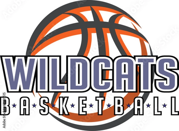 Obraz Wildcats Basketball Graphic is a sports design template that includes graphic text, stars and a graphic basketball. This design is great for advertising and promotion such as t-shirts for teams.