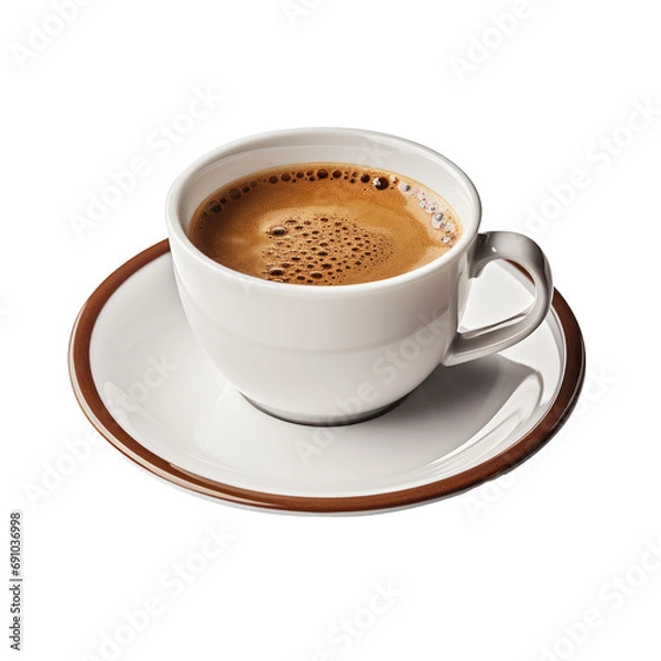 Fototapeta Coffee cup on a plate isolated on white or transparent background