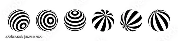Obraz Optical illusion of the globe pack. 3D wave stripe spheres. Isolated vector illustration on white background.
