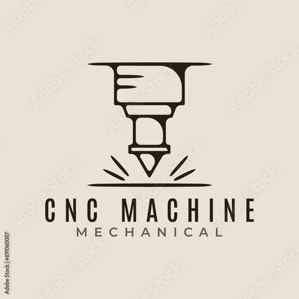 Fototapeta Cnc machine modern technology line art logo icon and symbol mechanical vector illustration design .