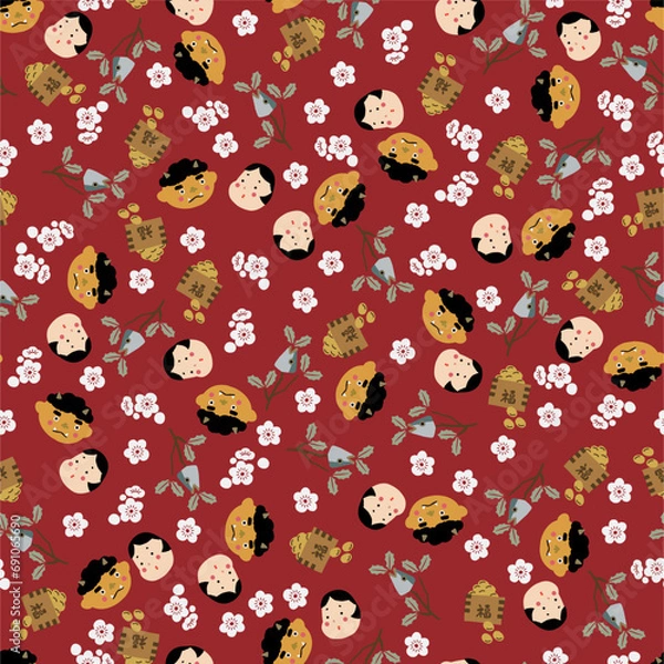 Obraz 節分のシームレスなパターン、テキスタイル、壁紙、包装紙、行事、イベント、魔除け、和雑貨、デコレーション、節句、