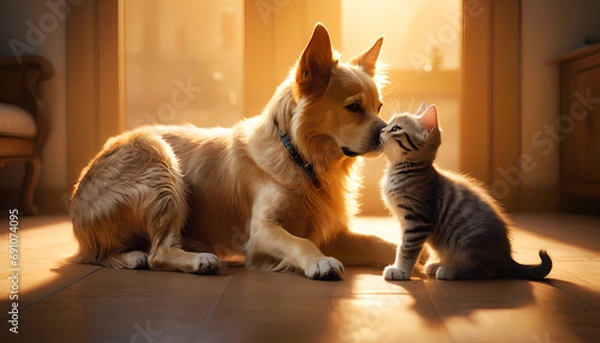 Fototapeta like dog with cat: love of animals, generative AI