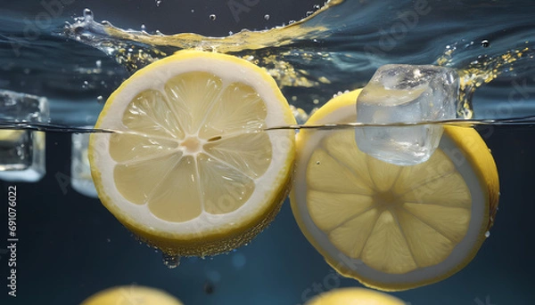 Obraz lemon floating in water, generative AI