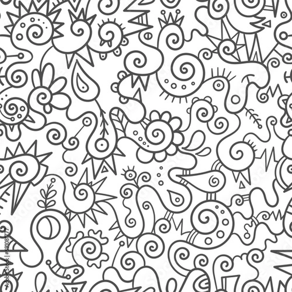 Fototapeta Seamless abstract pattern on white background. Vector doodle image. Graphic linear wallpaper.