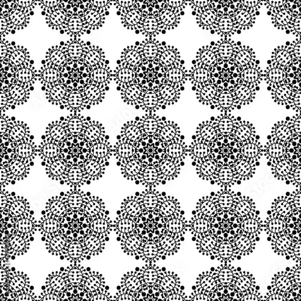 Fototapeta seamless black and white floral pattern. monochrome decorative circular openwork ornament. lace. print. cover. the coloring page. the mosaic.
