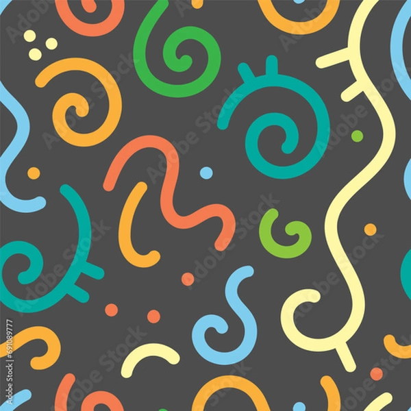 Fototapeta Seamless abstract pattern on dark background. Vector doodle image. Graphic linear wallpaper.