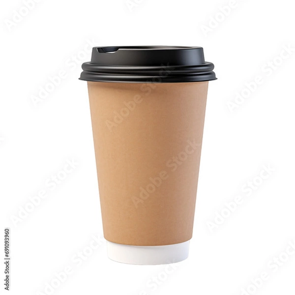 Obraz Cardboard coffee cup with black plastic lid isolated background