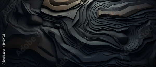 Obraz Minimalistic abstract topographic pattern in charcoal and black . Ancient rock formations, Graphic resource background and wallpaper.