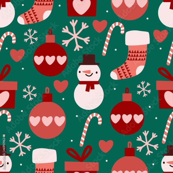 Fototapeta Christmas seamless pattern with decorative elements Vector illustration 4