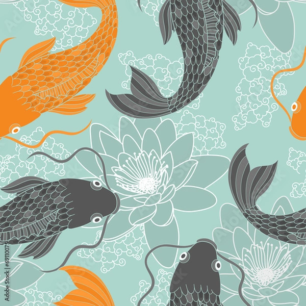 Obraz Chinese carps seamless pattern