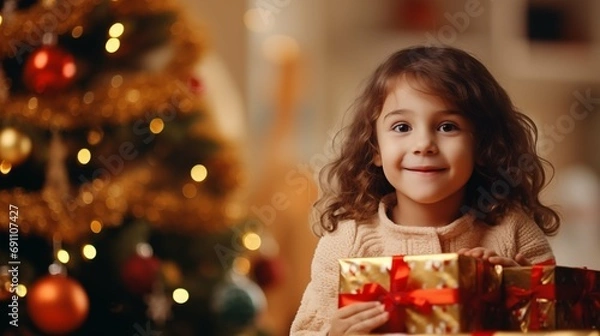 Obraz Happy kid playing at home in christmas and new year holiday comeliness