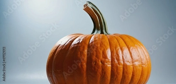 Fototapeta  a large orange pumpkin sitting on top of a table next to a glass of orange juice with a straw sticking out of the top of it.