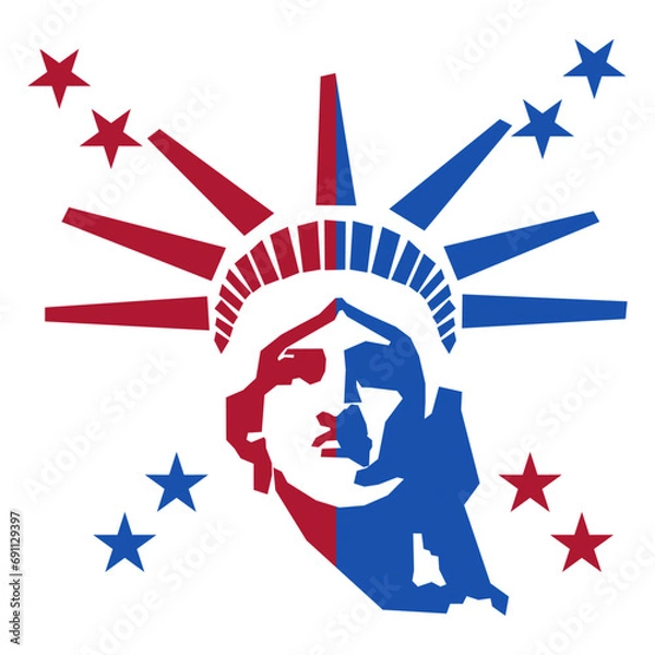 Obraz The red and blue head of the Statue of Liberty, symbolizing the Republican and Democratic parties. Isolated vector illustration.