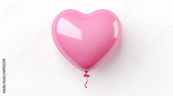 Fototapeta A pink heart baloon on white background