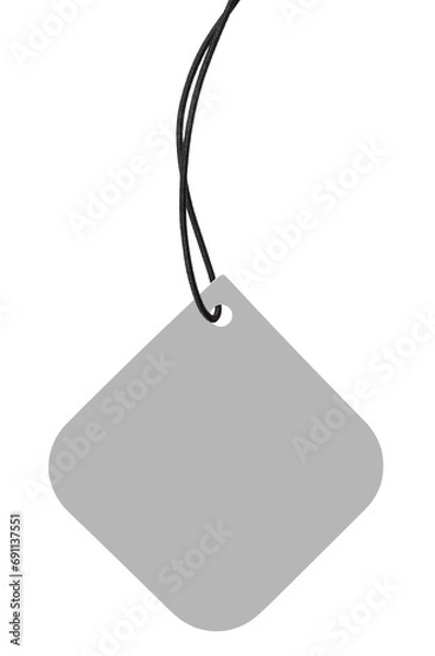 Obraz Blank Grey Cardboard Sale Tag And Black String, Empty Square Price Label Background, Vertical Isolated Detailed Hanging Gray Badge Copy Space Macro Closeup, Large Rounded Corners