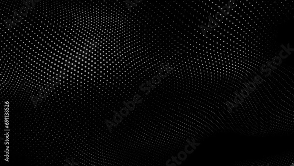 Obraz Dot white black wave technology texture background. Abstract big data digital concept. 3d rendering.