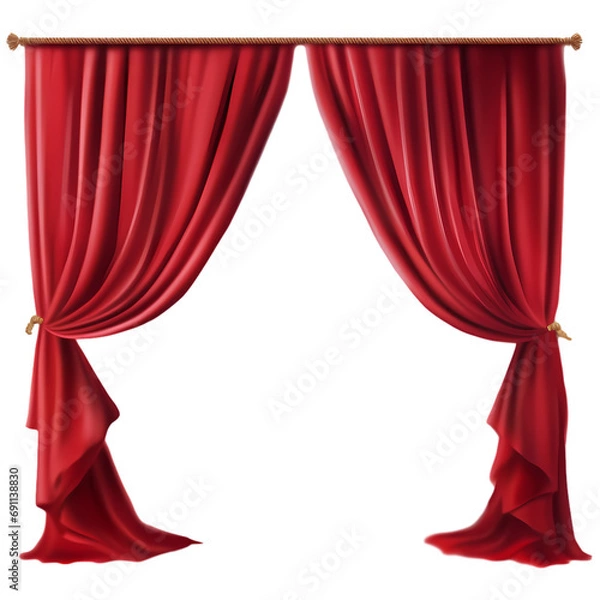 Fototapeta Performance stage red curtain isolated on transparent background