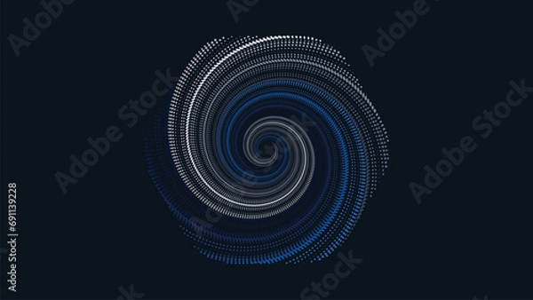 Fototapeta Abstarct spiral dotted round vortex style background in dark blue color This creative background can be presented as a banner or data cycle center.
