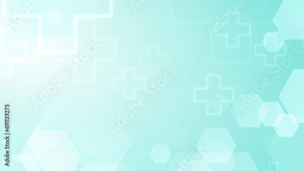 Obraz Abstract hexagon cross geometric blue green pattern medical background.