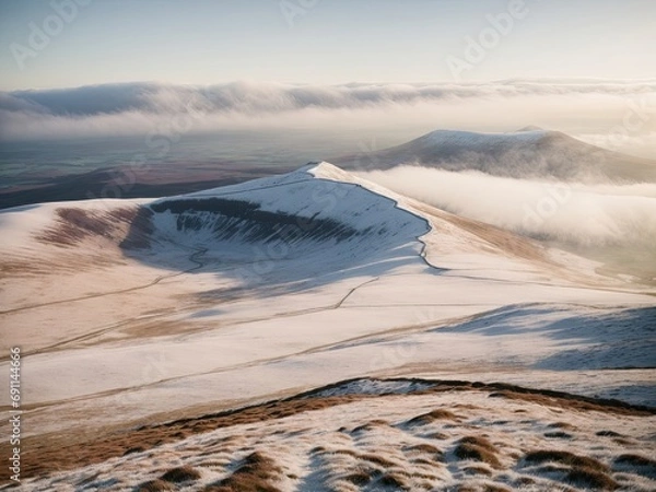 Obraz Aerial view of Pen-y-Fan in the Brecon Beacons with a light dusting of snow