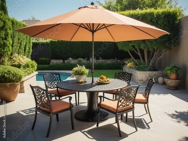 Fototapeta Elegant and Durable Outdoor Furniture Set for Entertaining Guests. AI Generated.