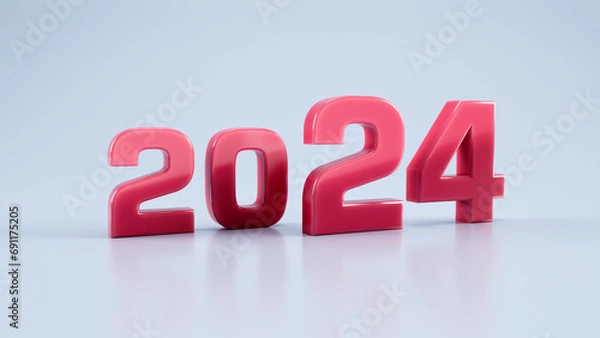 Fototapeta New year 2024 text - 3D render on clean background 