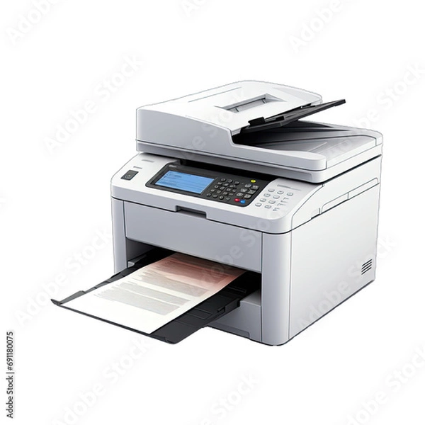 Fototapeta Printer Printing Document - Office and Productivity. Isolated on a Transparent Background. Cutout PNG.