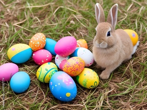 Obraz easter bunny and easter eggs