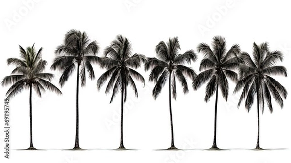Fototapeta Silhouette of a group of palm trees on a white background