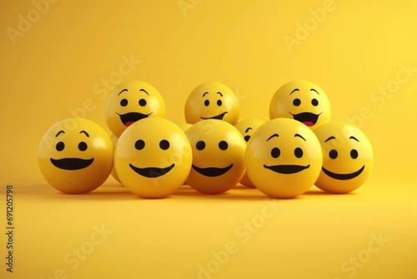 Fototapeta Smiling yellow golden happy face Smiley Laugher, friendly happy smile satisfied client review experience, customer success, client service good positive feedback, stakeholder shareholder management 