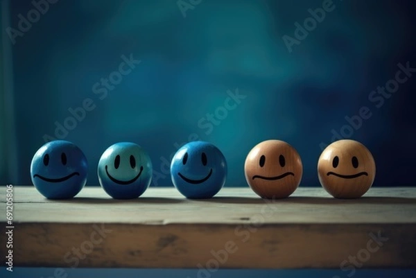 Fototapeta Smiling colorful mixed happy face Smiley Laugher, friendly happy smile satisfied client review experience, customer success, client service good positive feedback, stakeholder shareholder management 