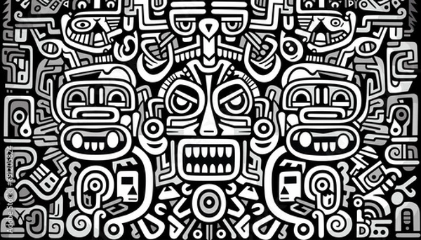 Obraz Aztec tribal Doodle face background
