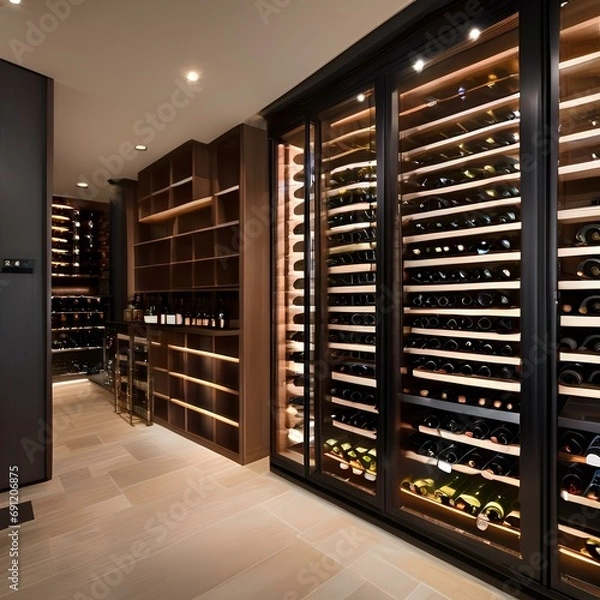 Fototapeta A sleek and modern wine cellar with climate-controlled racks and a tasting room2