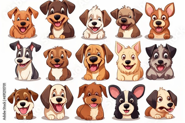 Fototapeta Cartoon illustration of an expression page, dog characters, isolated on a white background