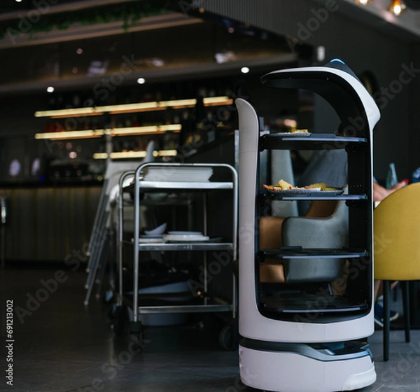 Obraz robot waiter serving food in a restaurant