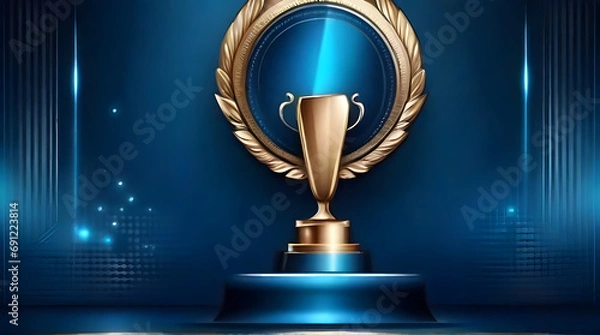 Fototapeta Dark Blue Golden Royal Awards Graphics Background. Lines Growing Elegant Shine Spark. Luxury Premium Corporate Abstract Design Template. Classic Shape Post. Center LED Screen Visual. Light Effect.