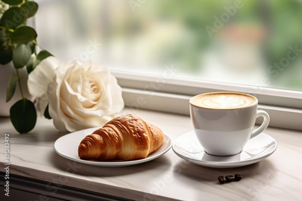 Obraz Cup Of Coffee With Croissant