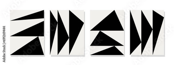 Fototapeta Minimalist wall art with black abstract triangles on a soft white background. Perfect for modern living room and home wall decoration.
