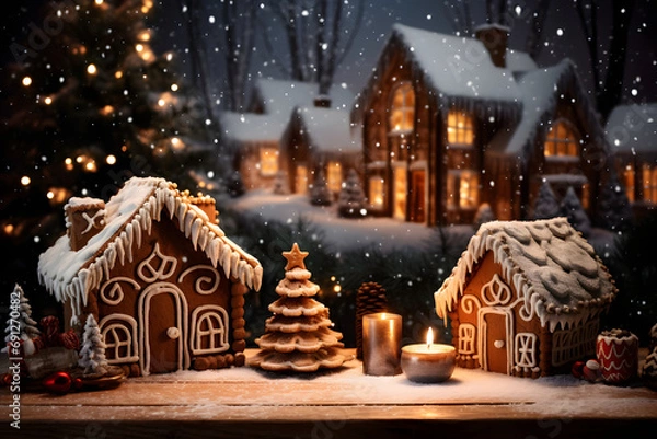 Fototapeta Wooden table mock up for Christmas theme