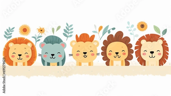 Obraz illustration happy lions background. Generative AI.