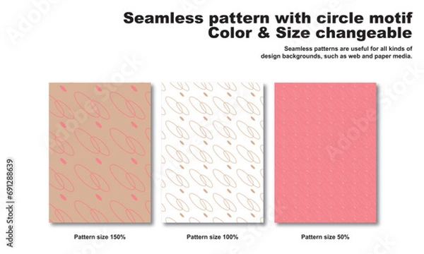 Fototapeta 円形をモチーフにしたシンプルな背景パターン、シームレス、幾何学的、ベクター、グラフィック素材