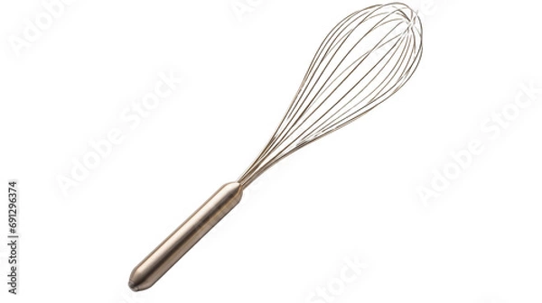 Obraz A whisk with a wire handle on a white background, perfect for mixing ingredients in a culinary setting, isolated in the image