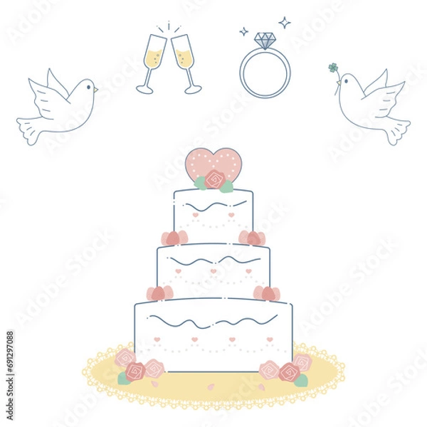 Obraz かわいいケーキの手描き風イラスト素材