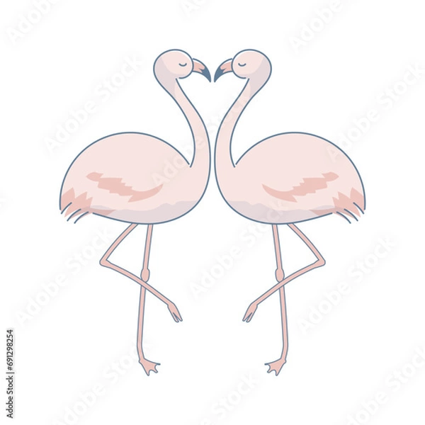Obraz 向かい合う二羽のフラミンゴのイラスト素材