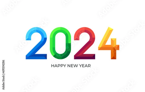 Fototapeta New Year 2024 poster design with colorful numbers. Concept for colorful design of greeting card flyer, banner, poster in abstract style.