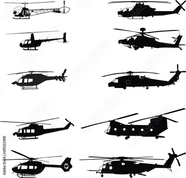 Obraz Silhouettes of civil and combat helicopters