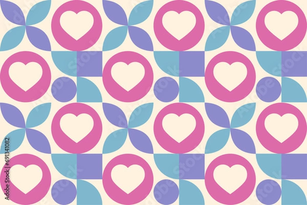 Fototapeta Geometric colorful pattern in modern style with hearts.