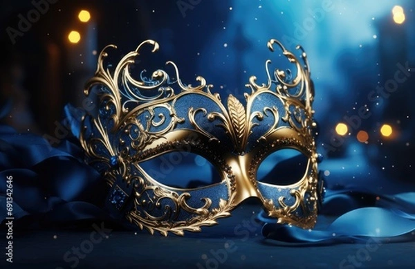 Fototapeta an elegant blue masquerade mask on a blue background