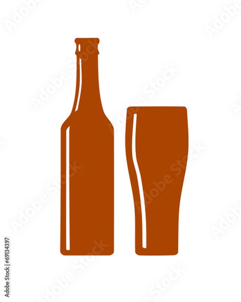 Obraz Beer bottle and glass silhouette